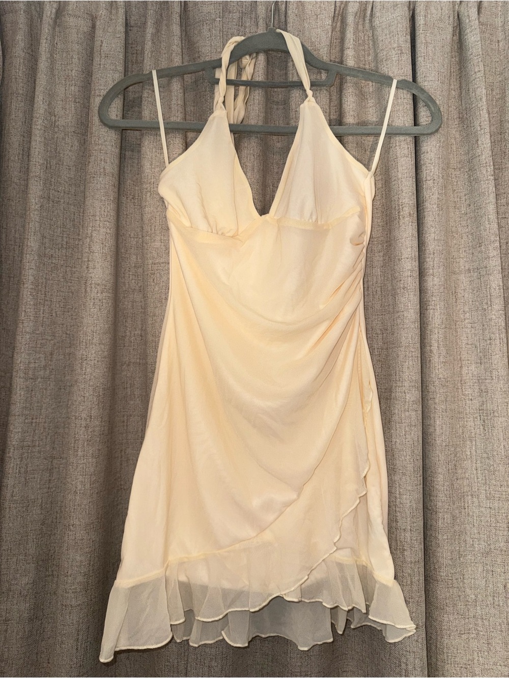 SHEIN Cream Halter Slip Dress with Ruffle Hem